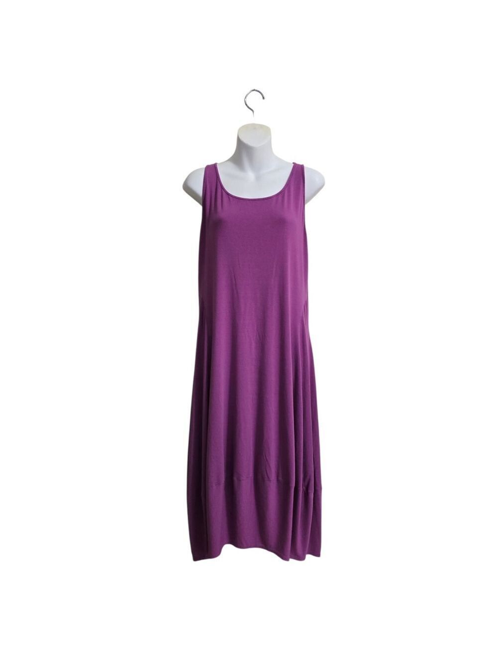 Eileen Fisher Sleeveless Lantern Jersey Knit Below The Knee Dress In Purple Sz L